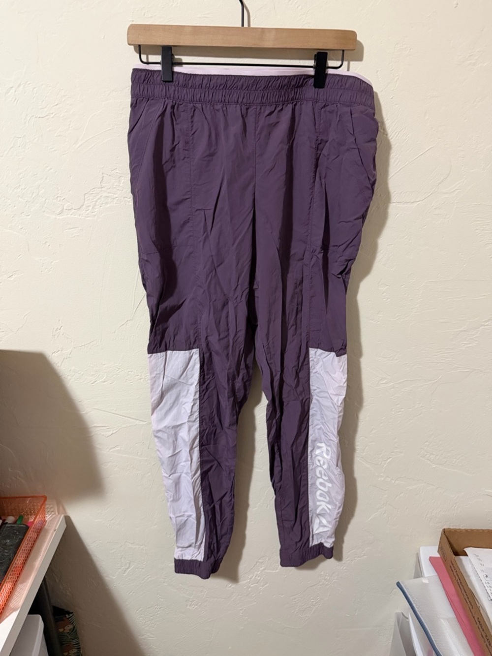 Reebok Purple Windbreaker Track Pants with Light Purple Panels